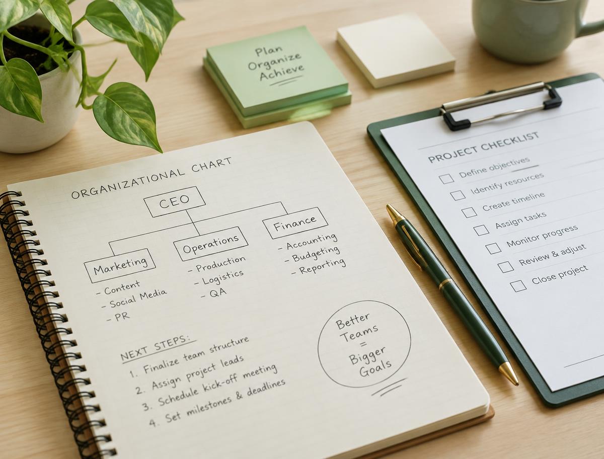 Caderno de planejamento e checklist sobre a mesa